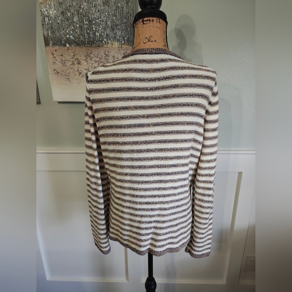 Banana Republic Striped Navy And White Cardigan Gold Foil Thread - Picture 5 of 7